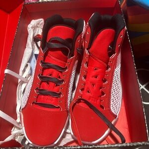 Brand New !!   Jordan’s Red High-Top Sneakers with Black Laces